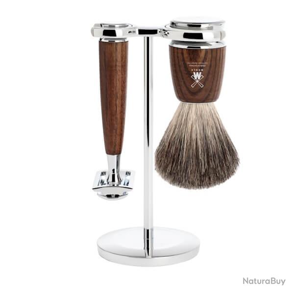 Set de rasage 3 pi�ces M�hle Rytmo fr�ne, lame s�curit�, blaireau pur noir