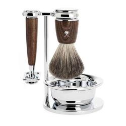 Set de rasage 4 pi&egrave;ces M&uuml;hle Rytmo fr&ecirc;ne, lame s&eacute;curit&eacute;, blaireau pur noir
