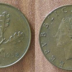 Italie 20 Lire 1958 Piece Feulle de Chene Lires Italia Italy