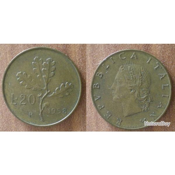 Italie 20 Lire 1958 Piece Feulle de Chene Lires Italia Italy