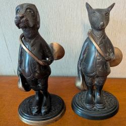 2 figurines Bronze animaux avec trompe ( Chien + Renard )