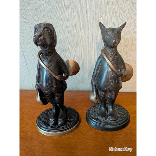 2 figurines Bronze animaux avec trompe ( Chien + Renard )