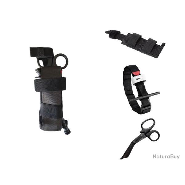 Ensemble Garrot + Porte-garrot universel + ciseaux m�dicaux Noir