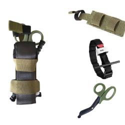 Ensemble Garrot + Porte-garrot universel + ciseaux m&eacute;dicaux Kaki - Livraison gratuite
