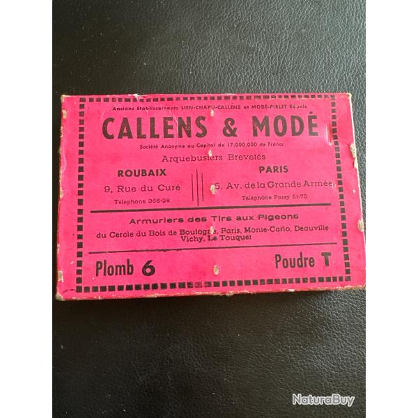 ANCIIENNE BOITE ET CARTOUCHES CALLENS ET MODECALIBRE 20