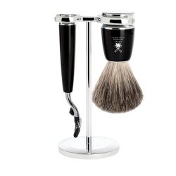 Set 3 pi&egrave;ces Mach3&reg; Muhle Rytmo noir, blaireau pur noir