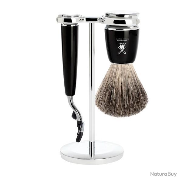 Set 3 pi�ces Mach3� Muhle Rytmo noir, blaireau pur noir
