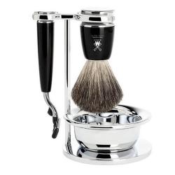 Set 4 pi&egrave;ces Mach3&reg; Muhle Rytmo noir, blaireau pur noir et bol
