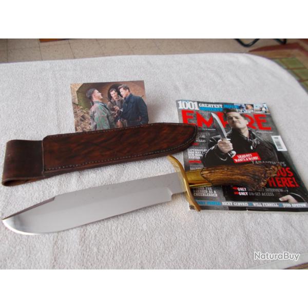 COUTEAU BOWIE HAWK KNIFE DESIGN USA/CERF SAMBAR/ACIER 5160/INGLORIOUS BASTERDS/OLD WEST/RARE