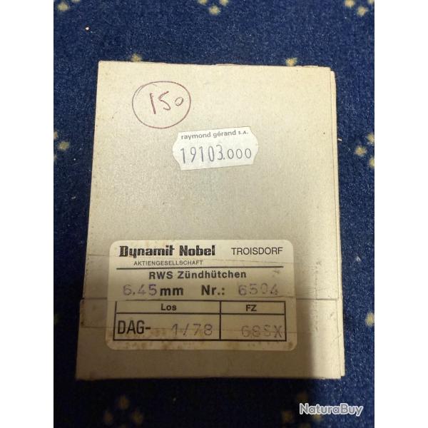 lot de 150 amorces BERDAN DYNAMIC NOBEL  6,45 mm  (REF:6504)