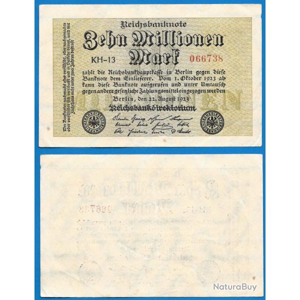 Allemagne 10 Millions de Mark 1923 Billet Reichsbanknote Uniface