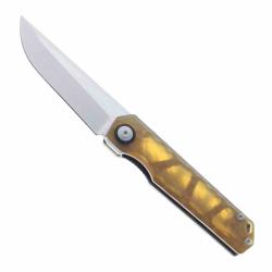Couteau Maxace Baby Racoon V Lame Acier 10Cr15CoMoV Manche PEI Ambre MAXMM482C