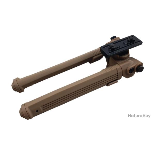 BIPIED TACTIQUE ROBUSTE 6 POSITIONS M-LOK FDE PLIABLE DE 17CM a 26CM