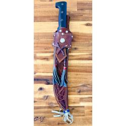 Machette COLIMA vintage type Venezuela / Am&eacute;rique du Sud + &eacute;tui cuir western artisanal