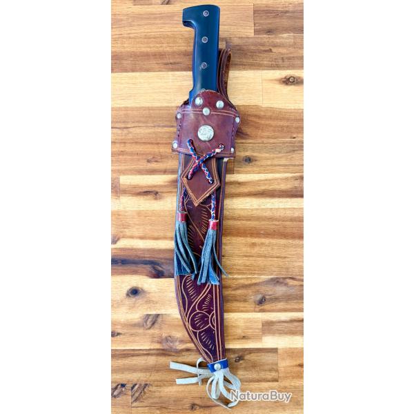 Machette COLIMA vintage type Venezuela / Am�rique du Sud + �tui cuir western artisanal