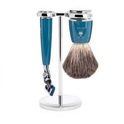 Set de rasage 3 pi&egrave;ces M&uuml;hle Rytmo bleu Fusion�, blaireau pur noir