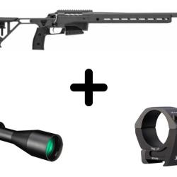 PACK TIKKA T3X ACE TARGET 6.5 CREEDMOOR BLACK STEEL + LUNETTE + COLLIERS