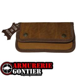 &Eacute;tui cartouchi&egrave;re en cuir vieilli pour 10 balles de grande chasse.