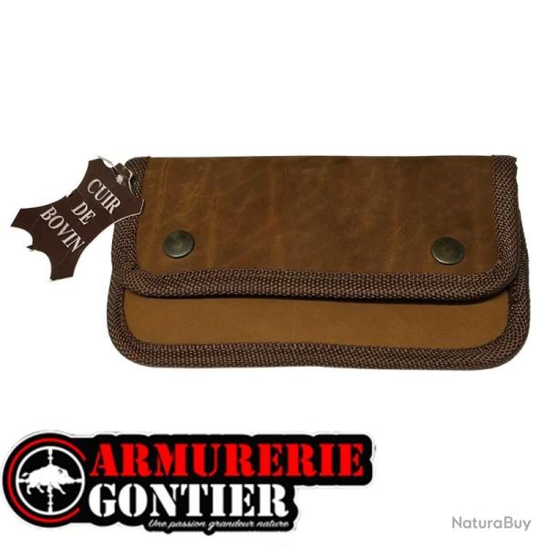 �tui cartouchi�re en cuir vieilli pour 10 balles de grande chasse.