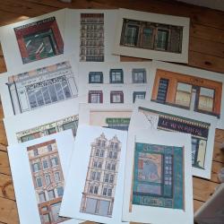 Lot de 12 grandes lithographies b&acirc;timents de Marseille Catherine d'Ortoli sign&eacute;es dans la planche.
