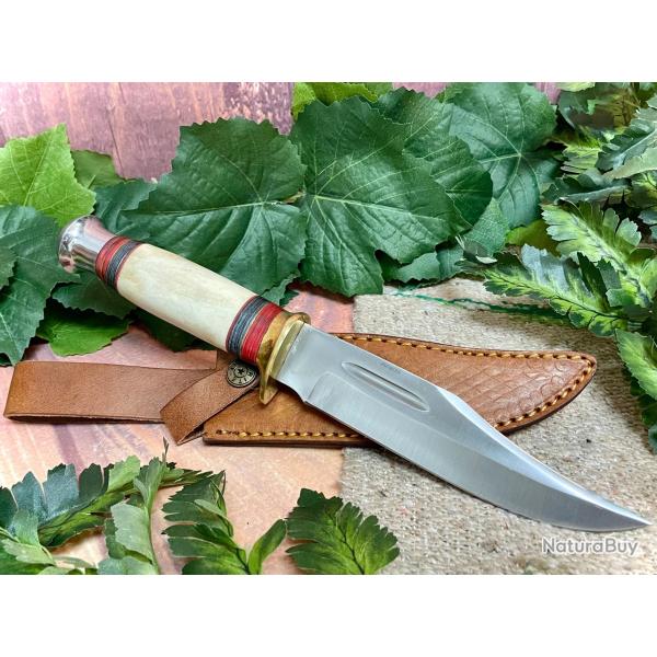 Couteau Poignard Rite Edge Silver Stream Lame Acier 1055 Carbone Manche Pakkawood & Os Etui Cuir