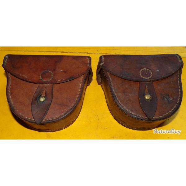 LOT DE 2 ETUIS EN CUIR POUR INSTRUMENT DE MESURE POUR L'ARTILLERIE , FABRICATION FRANCAISE A PARIS ,
