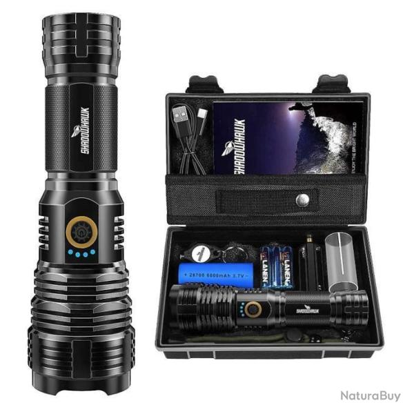 Lampe Torche 15000 Lumens Led  Ultra Puissante Tactique Flashlight IP67 Rechargeable XHP70
