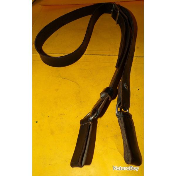 BAUDRIER EN  CUIR NOIR POUR MODELE GENDARMERIE NATIONALE FRANCAISE , LONGUEUR REGLABLE PAR UNE SANGL
