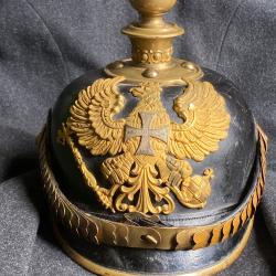 Casque &agrave; pointe Prussien Kugelhaube sous off sup artillerie mont&eacute;e landwher 1885