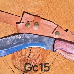 GC15 - Grand couteau outdoor pleine soie - finition brute - manche bois - &eacute;tui cuir