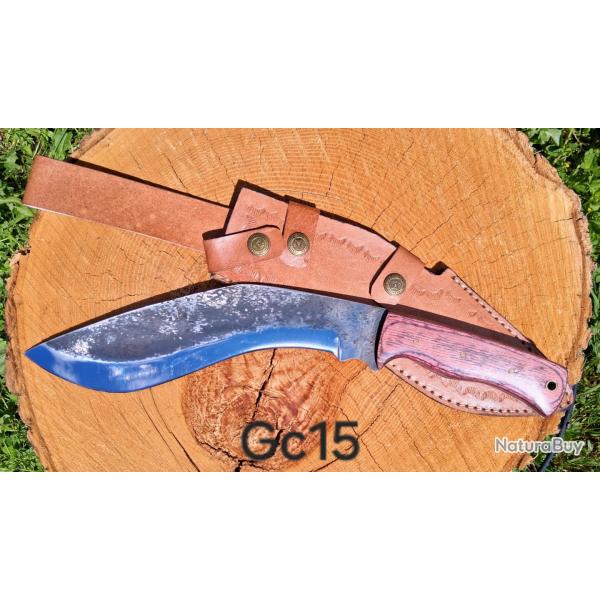 GC15 - Grand couteau outdoor pleine soie - finition brute - manche bois - �tui cuir