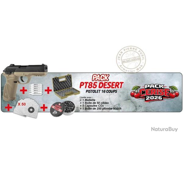 Pack Pistolet � plombs 4,5 mm CO2 GAMO PT-85 D�sert (3,90 joules) - PACK CERISE 2026