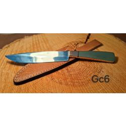 GC6 - Couteau artisanal manche laiton + mitre cuivre + &eacute;tui cuir