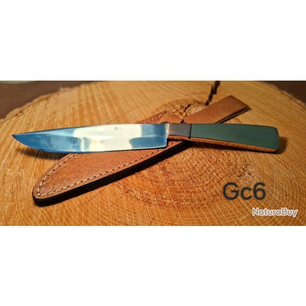 GC6 - Couteau artisanal manche laiton + mitre cuivre + �tui cuir