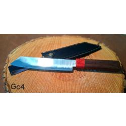 GC4 - Couteau artisanal lame satin&eacute;e + &eacute;tui cuir -