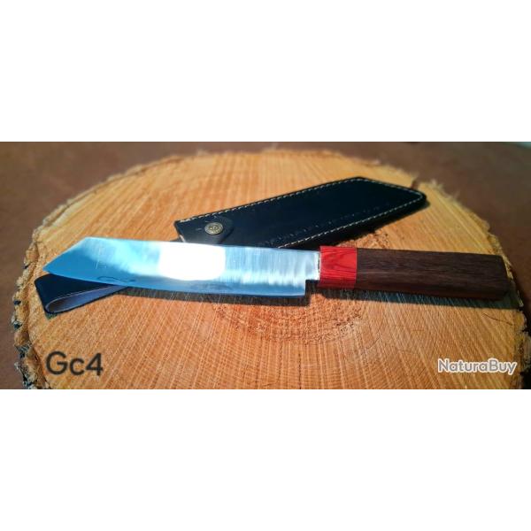 GC4 - Couteau artisanal lame satin�e + �tui cuir -