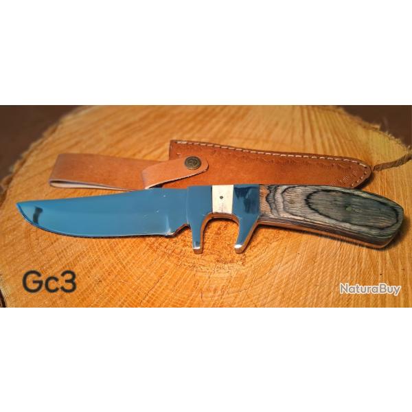 GC3 - Couteau artisanal manche bois + �tui cuir - 49 �