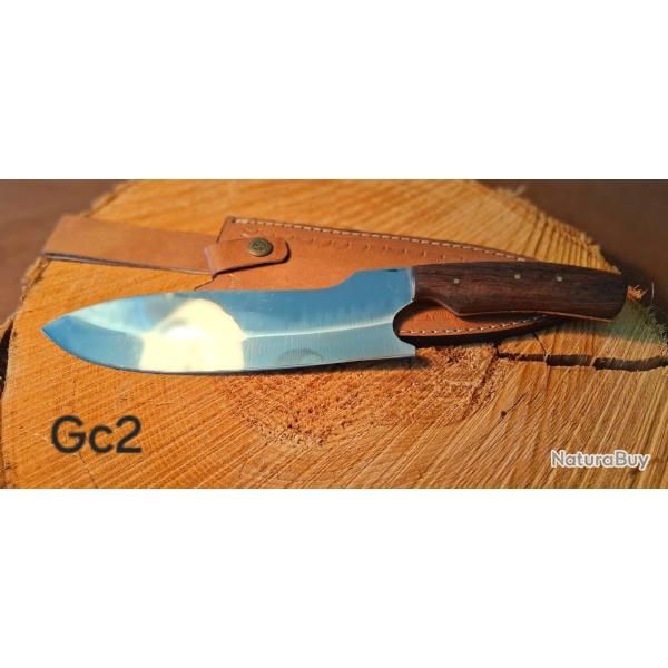 GC2 - Couteau artisanal manche bois + �tui cuir
