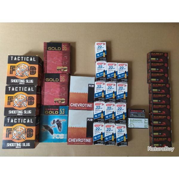 Vente lot de munitions , calibre 12 , calibre 16 et 22lr