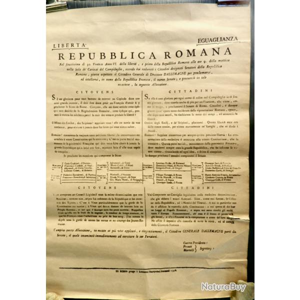 Affiche � Repubblica Romana � � 1798 �