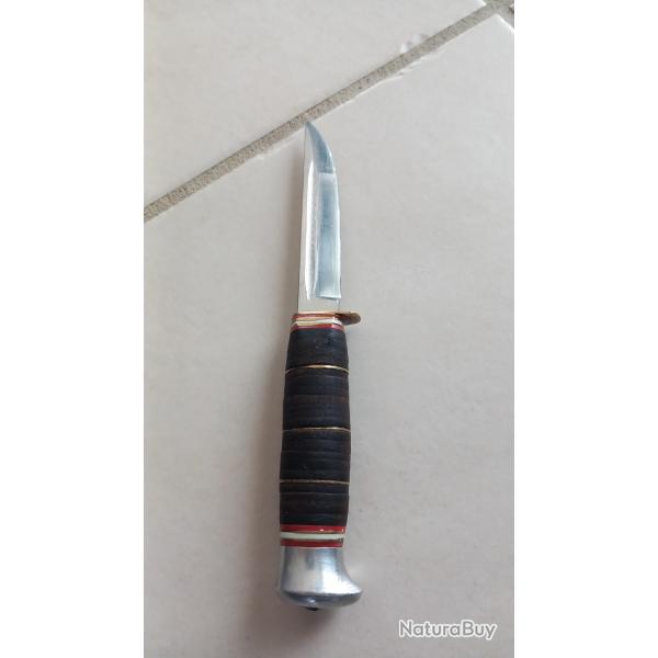 Couteau Allemand Solingen Rostfrei manche en cuir et laiton