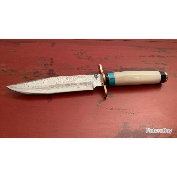 Couteau poignard de chasse / lame damas Bowie style / Forge  Franck Herpin