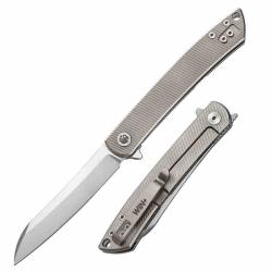 Couteau Dreamtech Lame Acier D2 Manche Titane Gris Sculpt&eacute; Framelock DTK4224TGS