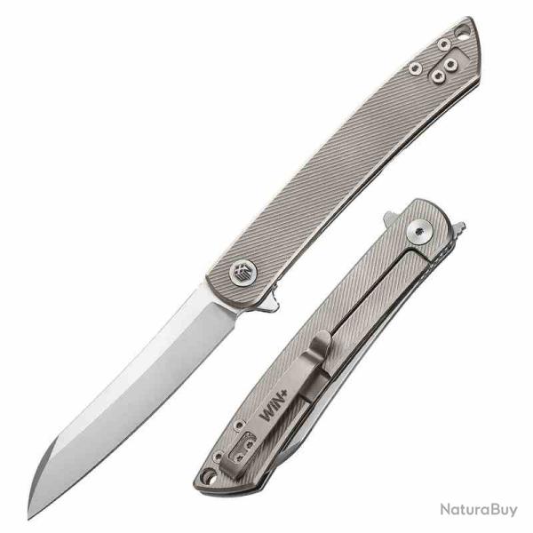 Couteau Dreamtech Lame Acier D2 Manche Titane Gris Sculpt� Framelock DTK4224TGS