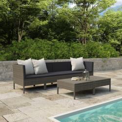 Salon de jardin 6 pcs avec coussins r&eacute;sine tress&eacute;e gris