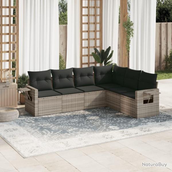 Salon de jardin 6 pcs avec coussins gris clair r�sine tress�e