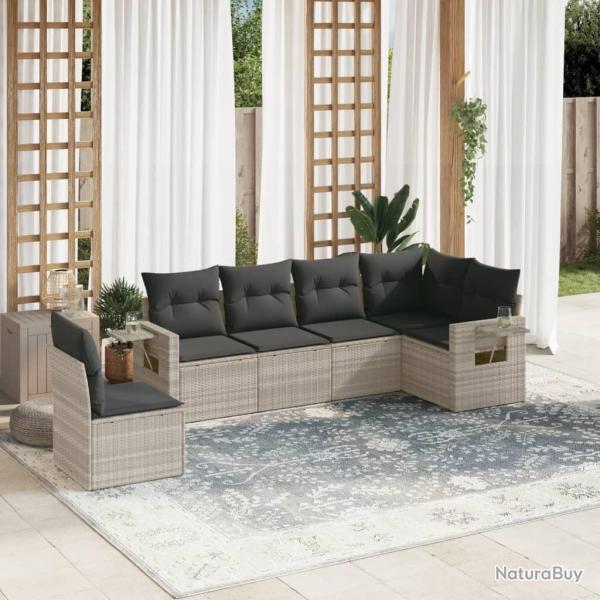 Salon de jardin 6 pcs avec coussins gris clair r�sine tress�e