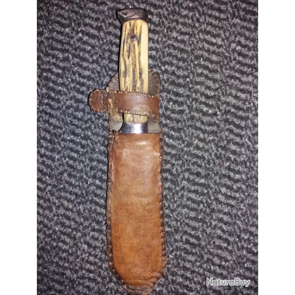 couteau de chasse ancien etuit cuir artisanal dat� 1943 scout ffi
