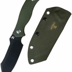 Couteau de Chasse Bushcraft Dreamtech Lame Fixe Acier DC53 Manche G10 Vert Etui Kydex DTK4110GB