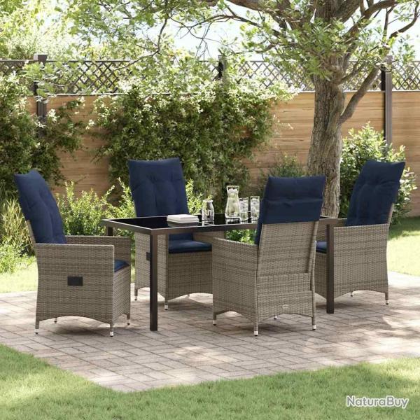 Ensemble table et chaises avec coussin 5 pcs Gris Rotin PE